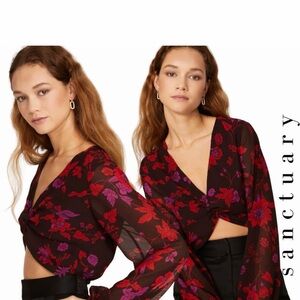 NWT Sanctuary Twist Front Chiffon Floral Crop Top Long Sleeve - Size Small